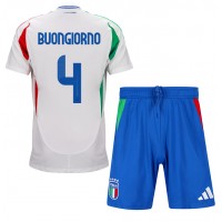 Echipament fotbal Italia Alessandro Buongiorno #4 Tricou Deplasare European 2024 pentru copii maneca scurta (+ Pantaloni scurti)